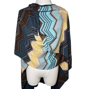Perse Merino Wool Chevron Zigzag Knit Draped Poncho Wrap‎ S